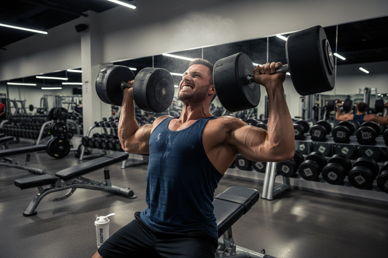 man working out in gym after taking creatine